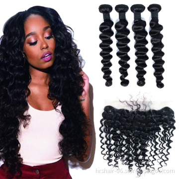 wholesale 10a loose deep wave peruvian bundles with 13*4 Frontal 100% brazilian human hair dropshipping